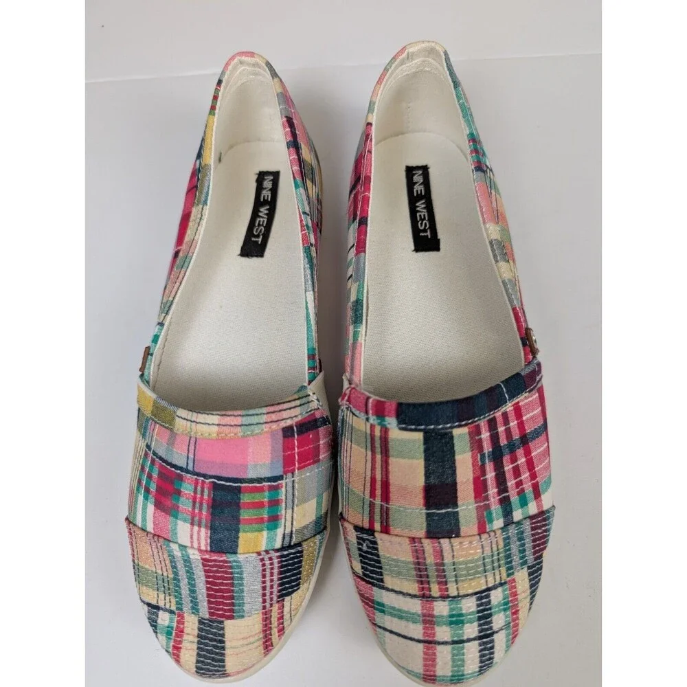 Nine West Shoes Flats Patchwork Quilt Loafers Slip On Size 7.5 M Round Toe
